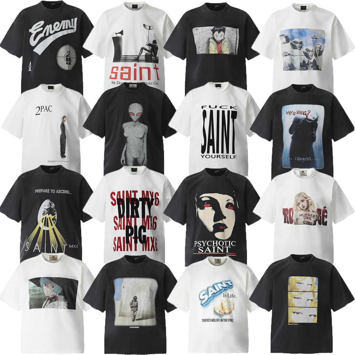 Saint Michael Vintage Washed Multi‑Print Graphic Oversized Tee Street
