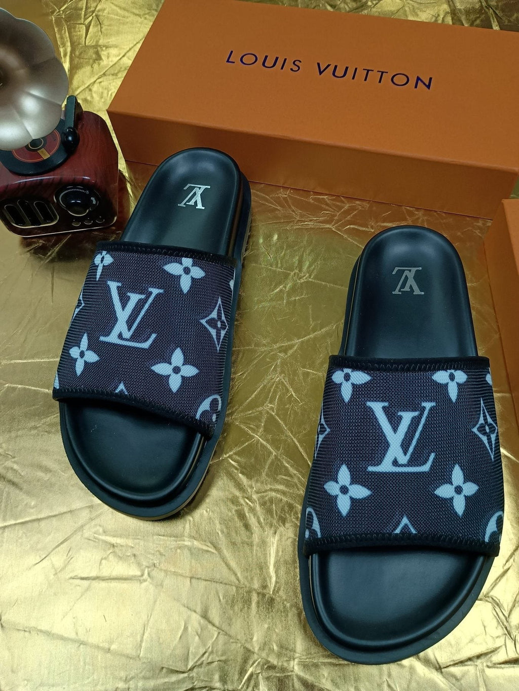 Louis Vuitton Navy Monogram Slide Sandals