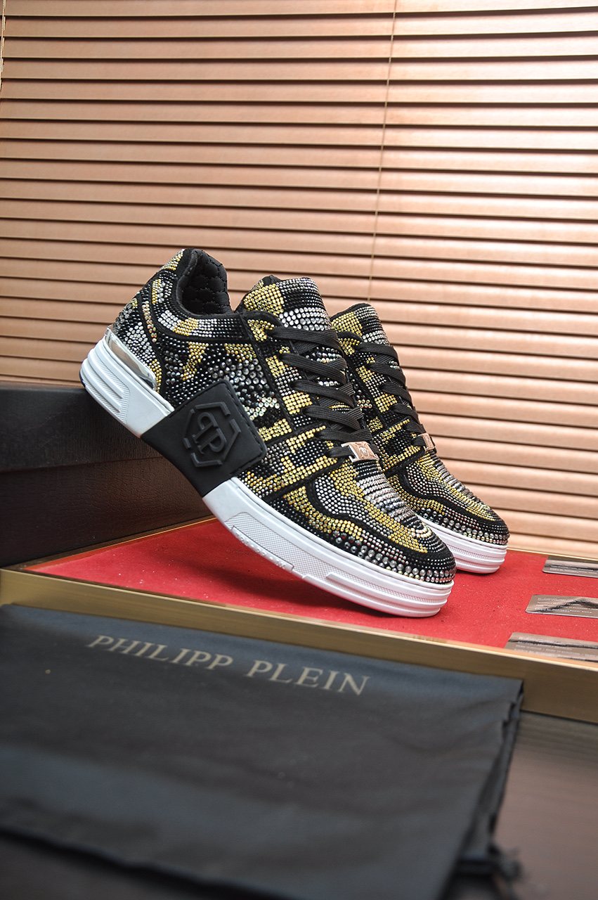 Philipp Plein Black & Gold Patterned Sneakers
