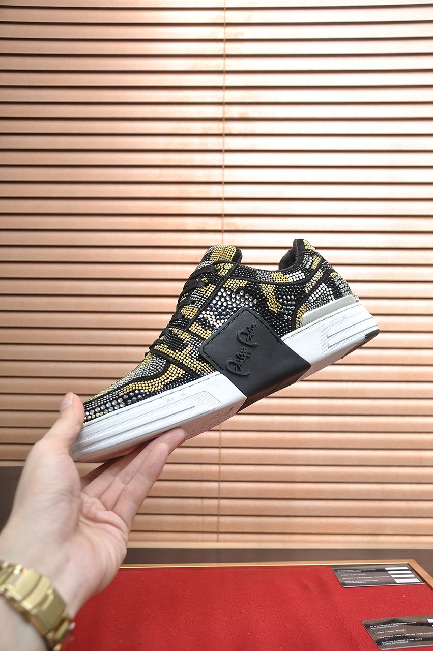 Philipp Plein Black & Gold Patterned Sneakers