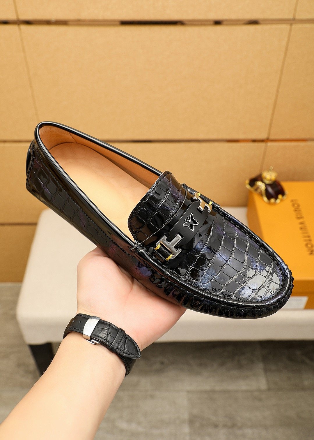 Louis Vuitton Black Embossed Loafers